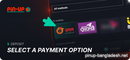 Select a payment method from those offered by Pin Up
