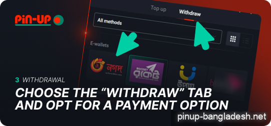 Select the "Withdrawal" tab and select a payment option from the Pin Up list